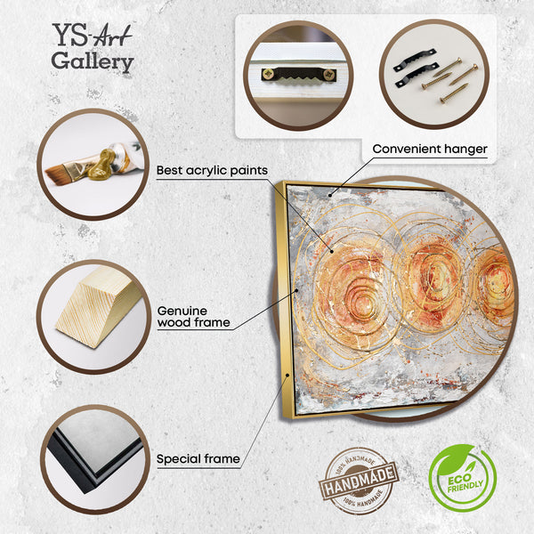 The painting "Circle of Energy" is a horizontal abstraction with the dynamics of gold and ocher