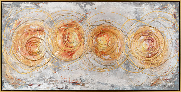 The painting "Circle of Energy" is a horizontal abstraction with the dynamics of gold and ocher