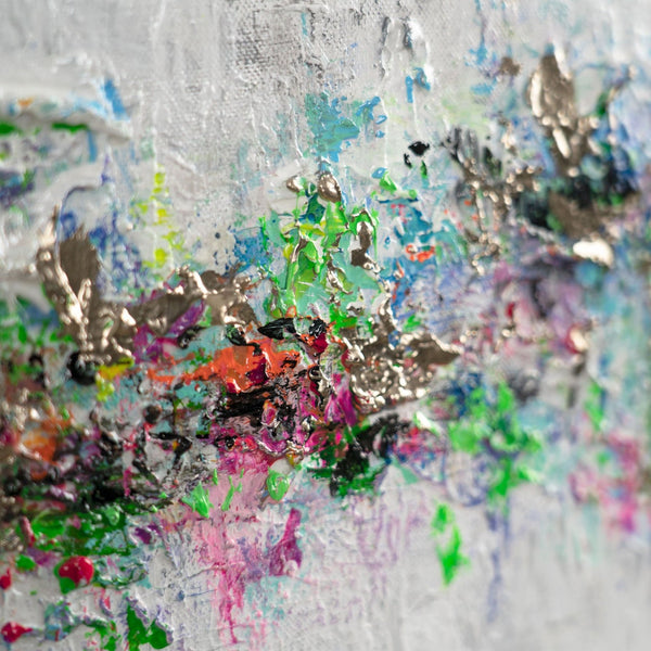 The painting "Mirror of Emotions" is a vertical abstraction with bright contrast