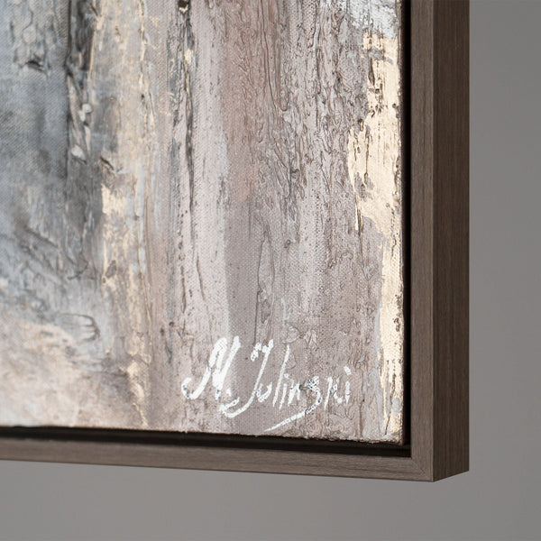 The painting "Female Portrait in the Shadow" is a horizontal composition in a silver-beige palette