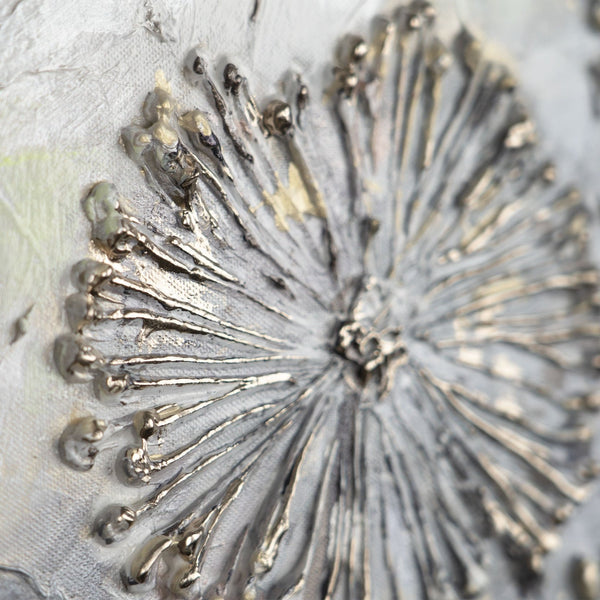 The painting "Dance of Dandelions" is a horizontal abstraction in light colors