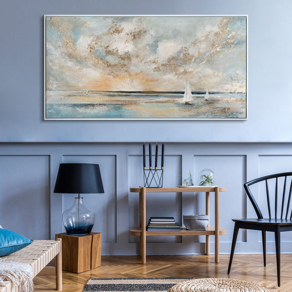 The painting "Sea Calm" is a horizontal abstraction with a marine theme.