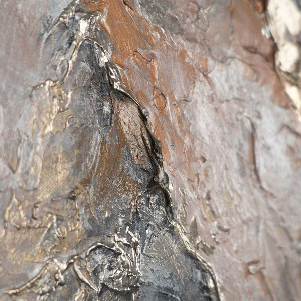 The painting "Breath of the Earth" is a horizontal abstraction in a stone palette