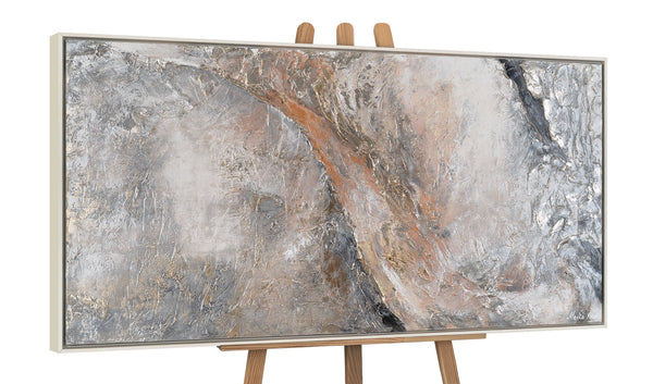 The painting "Breath of the Earth" is a horizontal abstraction in a stone palette
