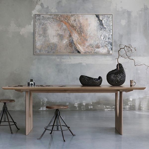 The painting "Breath of the Earth" is a horizontal abstraction in a stone palette