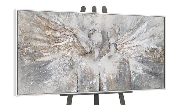 The painting "The Radiance of Two" is a horizontal abstraction with angelic silhouettes