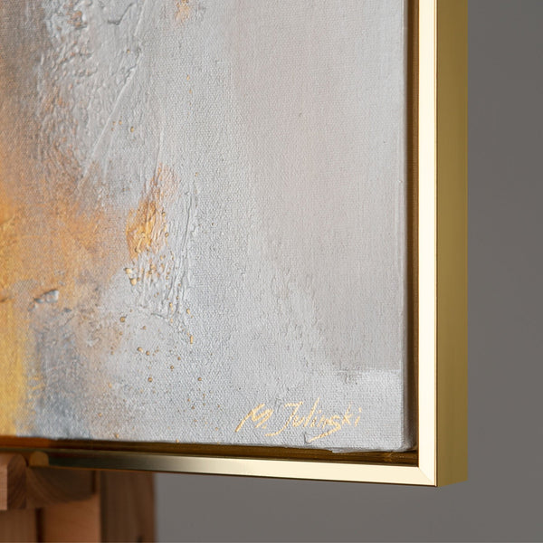 The painting "Light in Motion" is a luxurious abstraction with a golden accent