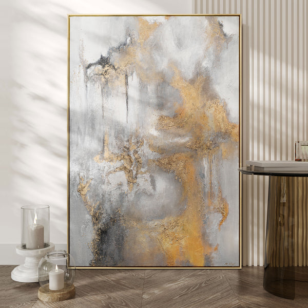 The painting "Light in Motion" is a luxurious abstraction with a golden accent