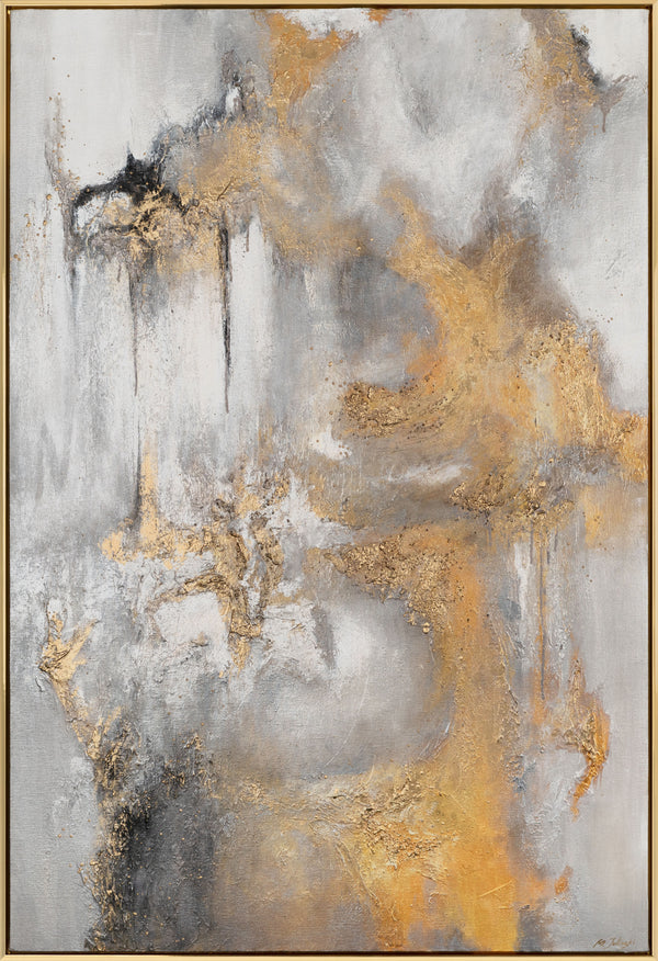 The painting "Light in Motion" is a luxurious abstraction with a golden accent