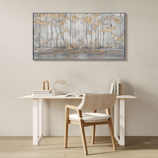 The painting "Silent Morning in the Golden Forest" - the contrast of light and structure