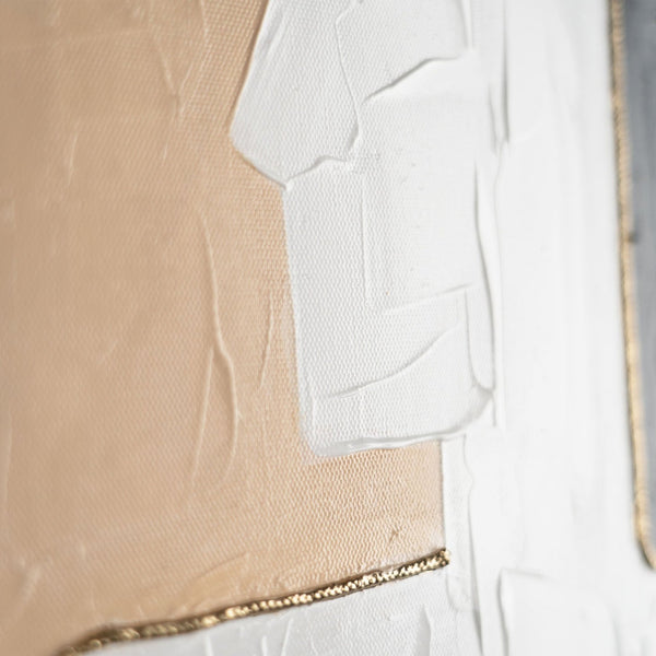 The painting "Silent Dialogue" is a geometric modern abstraction