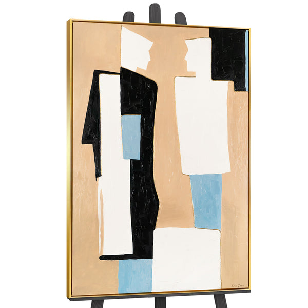 The painting "Silent Dialogue" is a geometric modern abstraction