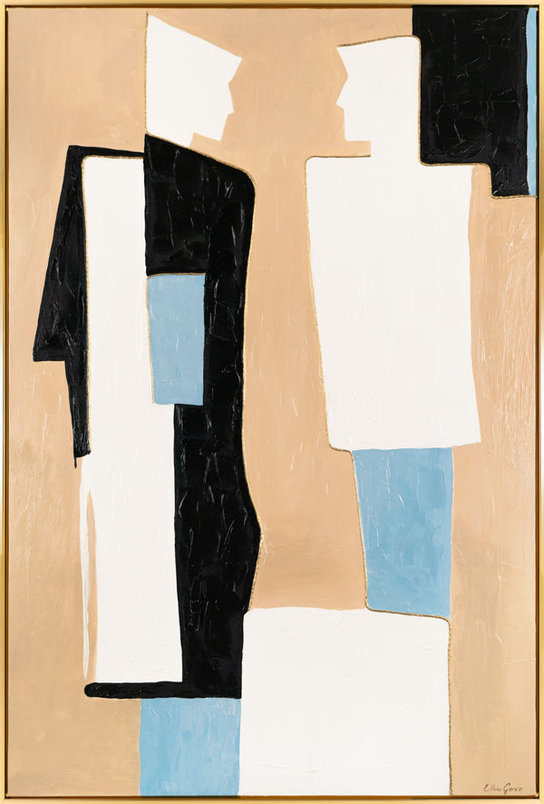 The painting "Silent Dialogue" is a geometric modern abstraction