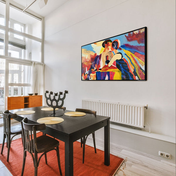The painting "A Moment Between Us" is an abstract scene with the tension of the moment