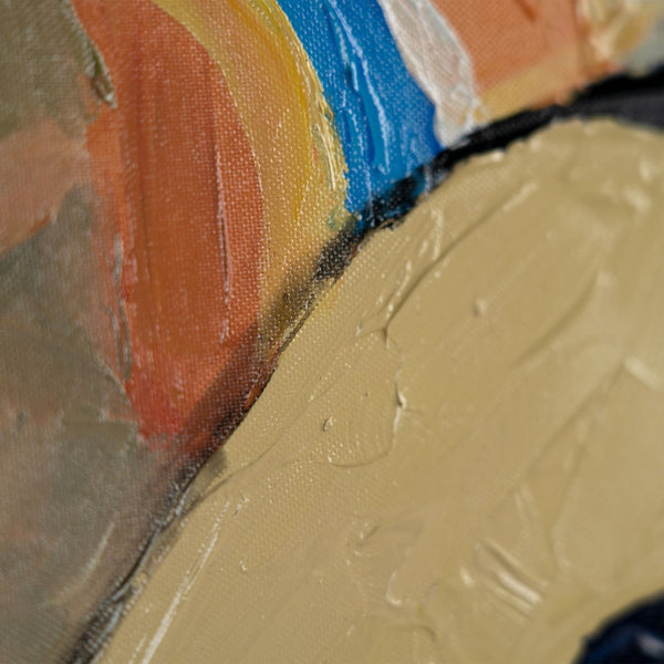 The painting "A Moment Between Us" is an abstract scene with the tension of the moment
