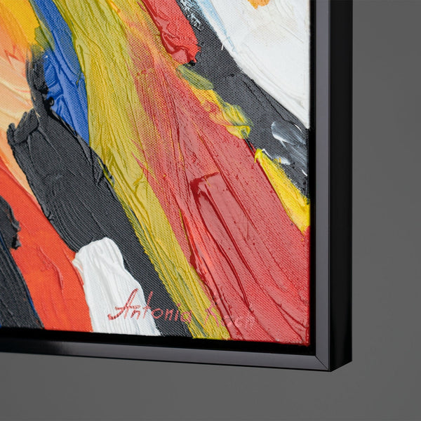 The painting "A Moment Between Us" is an abstract scene with the tension of the moment