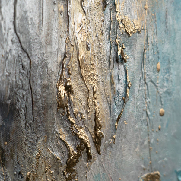 The painting "Breath of the Canyon" is a vertical abstraction with mineral shades