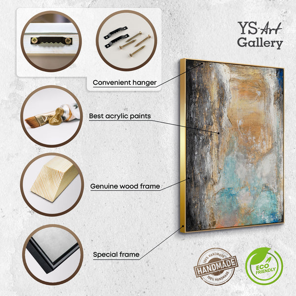 The painting "Breath of the Canyon" is a vertical abstraction with mineral shades