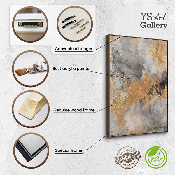 The painting "Warm Fault" is an abstraction in the colors of fire and stone