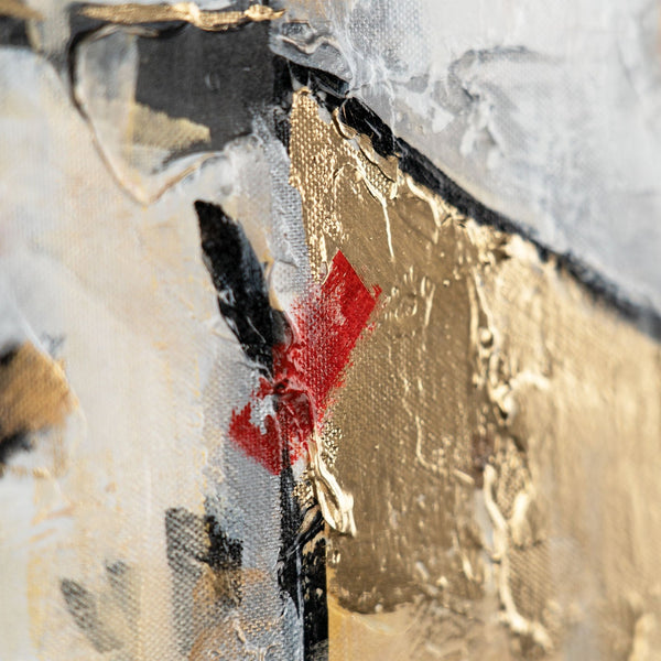 The painting "Mountain Town" is an abstract architectural mosaic