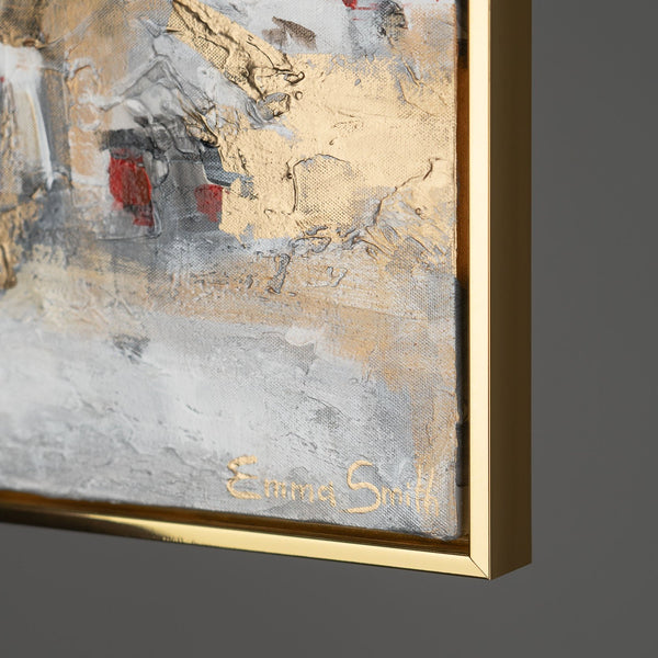 The painting "Mountain Town" is an abstract architectural mosaic