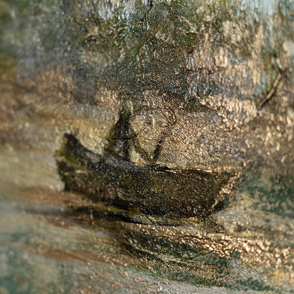 The painting "Morning on the Lake" is a calm landscape in green tones