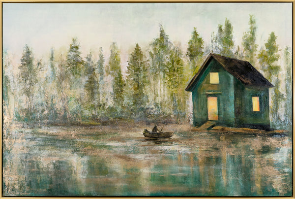 The painting "Morning on the Lake" is a calm landscape in green tones