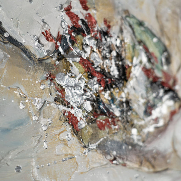 The painting "Silence of Petals" is a floral abstraction in light colors