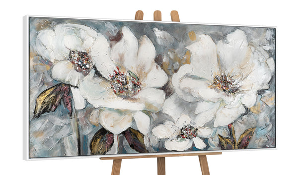 The painting "Silence of Petals" is a floral abstraction in light colors
