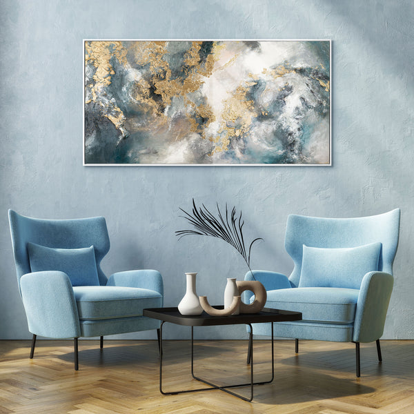 The painting "Cloud and Gold" is an abstraction in smoky-sky tones.