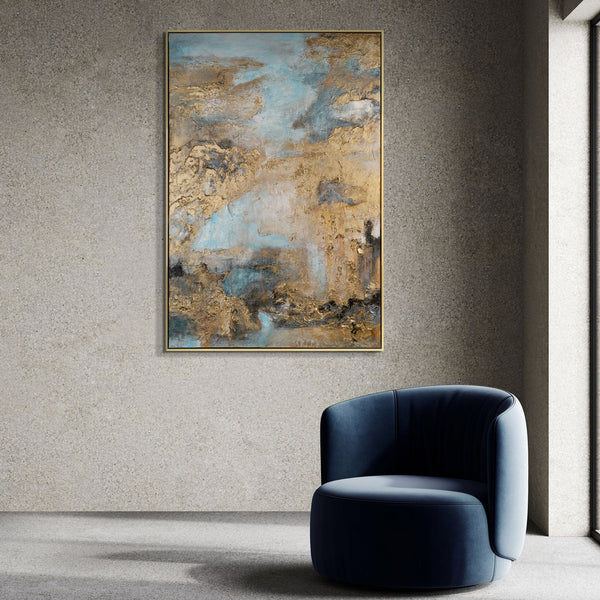 The painting "Landscape of Tranquility" is an abstract play of color and texture