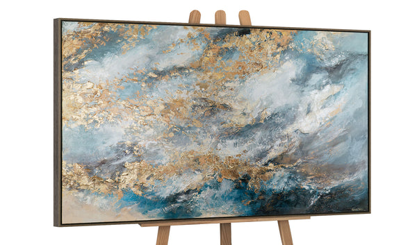 The painting "Gold of the Clouds" is an abstraction with the lightness of the sky and the shine of metal.