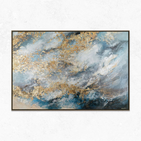 The painting "Gold of the Clouds" is an abstraction with the lightness of the sky and the shine of metal.