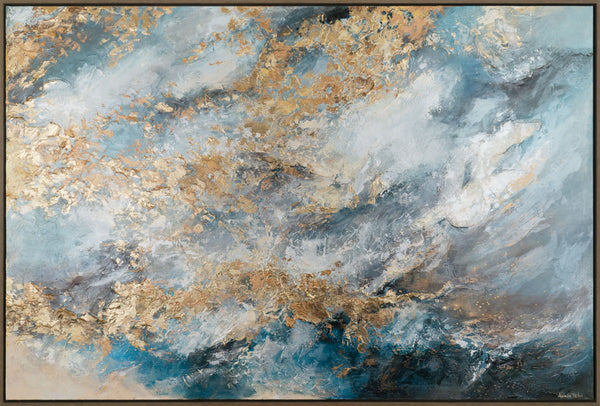 The painting "Gold of the Clouds" is an abstraction with the lightness of the sky and the shine of metal.
