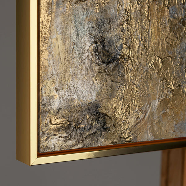 The painting "Ice-golden mood" is an abstraction with accents of depth and texture.