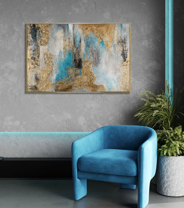 The painting "Ice-golden mood" is an abstraction with accents of depth and texture.
