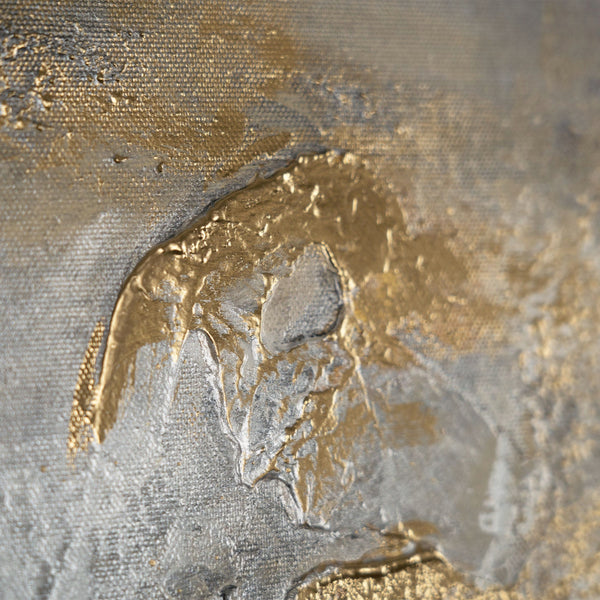 The painting "Gold Above the Horizon" is an abstraction with a cosmic mood