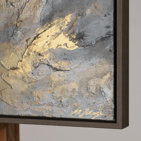 The painting "Gold Above the Horizon" is an abstraction with a cosmic mood