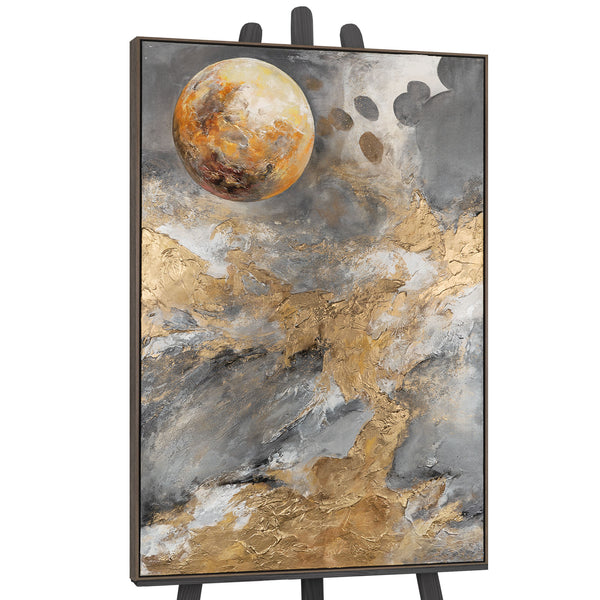 The painting "Gold Above the Horizon" is an abstraction with a cosmic mood