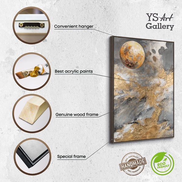 The painting "Gold Above the Horizon" is an abstraction with a cosmic mood