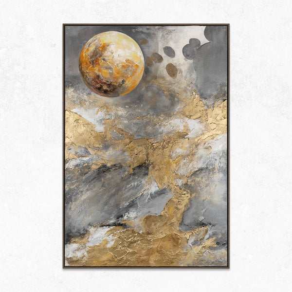 The painting "Gold Above the Horizon" is an abstraction with a cosmic mood