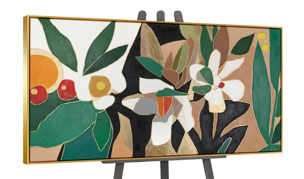 The painting "Garden Accents" is a modern floral composition in flat-design style