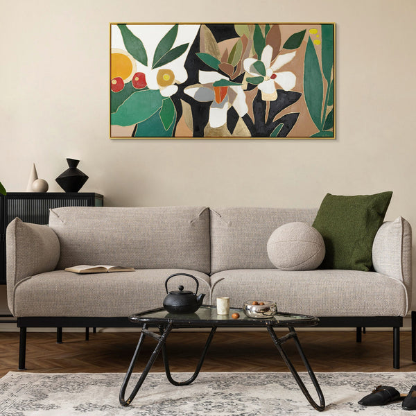 The painting "Garden Accents" is a modern floral composition in flat-design style