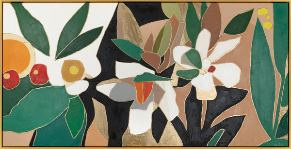 The painting "Garden Accents" is a modern floral composition in flat-design style