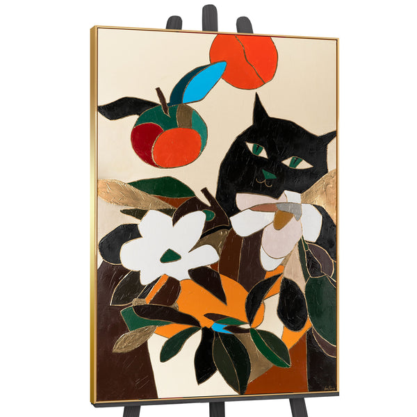Painting "Black Observer" - graphic composition with a cat