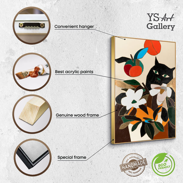 Painting "Black Observer" - graphic composition with a cat