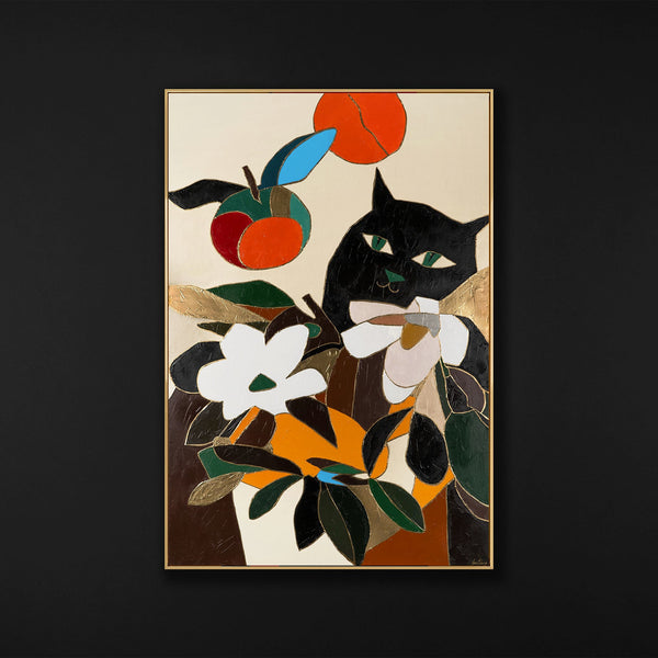 Painting "Black Observer" - graphic composition with a cat