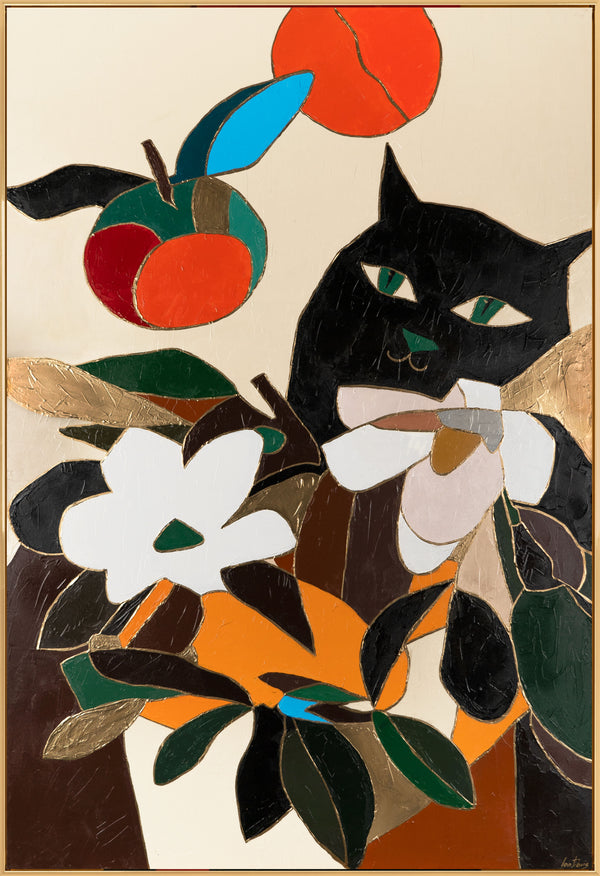 Painting "Black Observer" - graphic composition with a cat