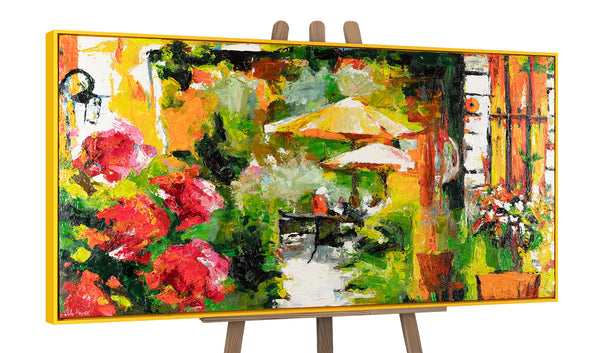 The painting "Summer Morning" is an impressionistic scene from a cafe