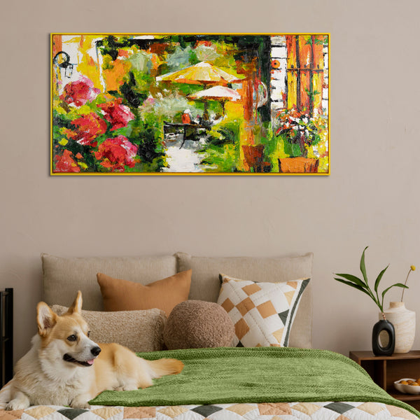 The painting "Summer Morning" is an impressionistic scene from a cafe